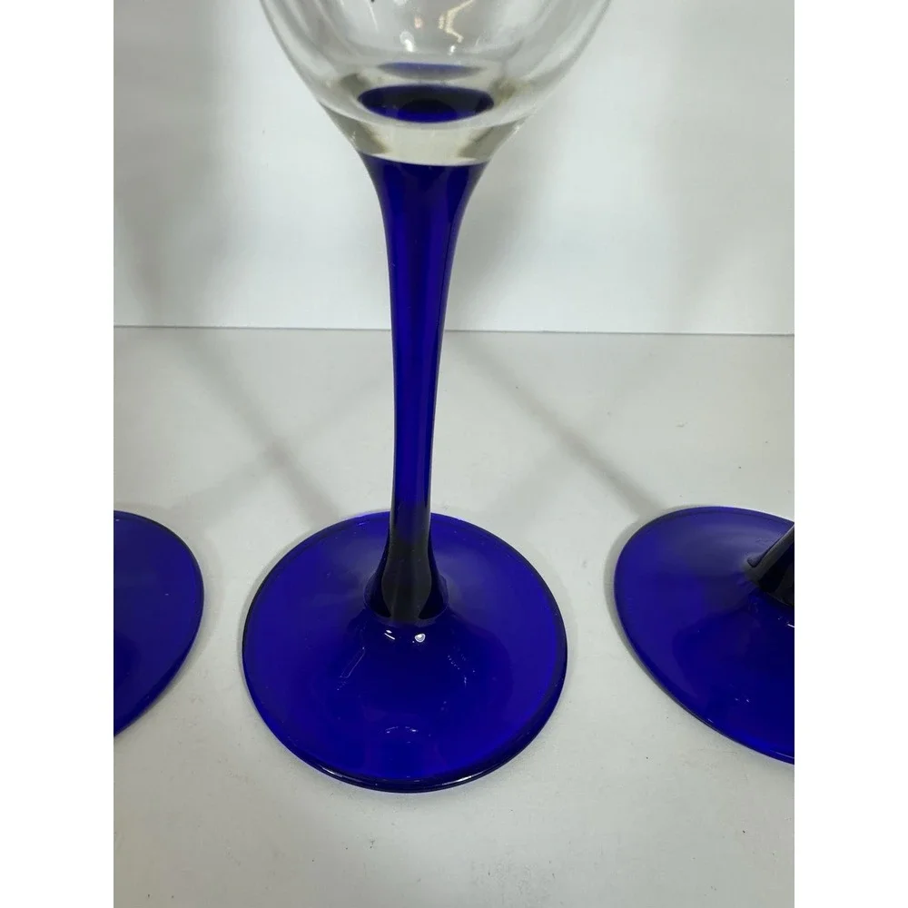 Cristal D'Arques Glasses Americana Blue Stem Champagne Flutes Flared Set Of 4